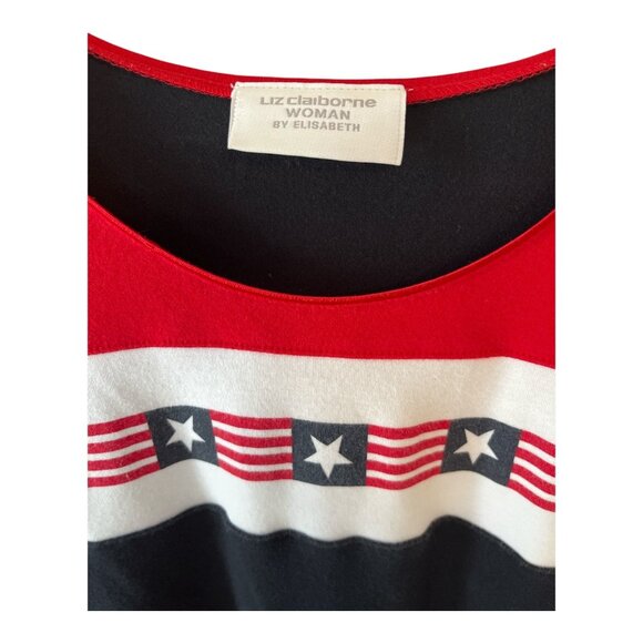 Vtg Liz Claiborne Woman by Elisabeth Patriotic Flag Stars Stripes Top – 2X - Picture 2 of 3